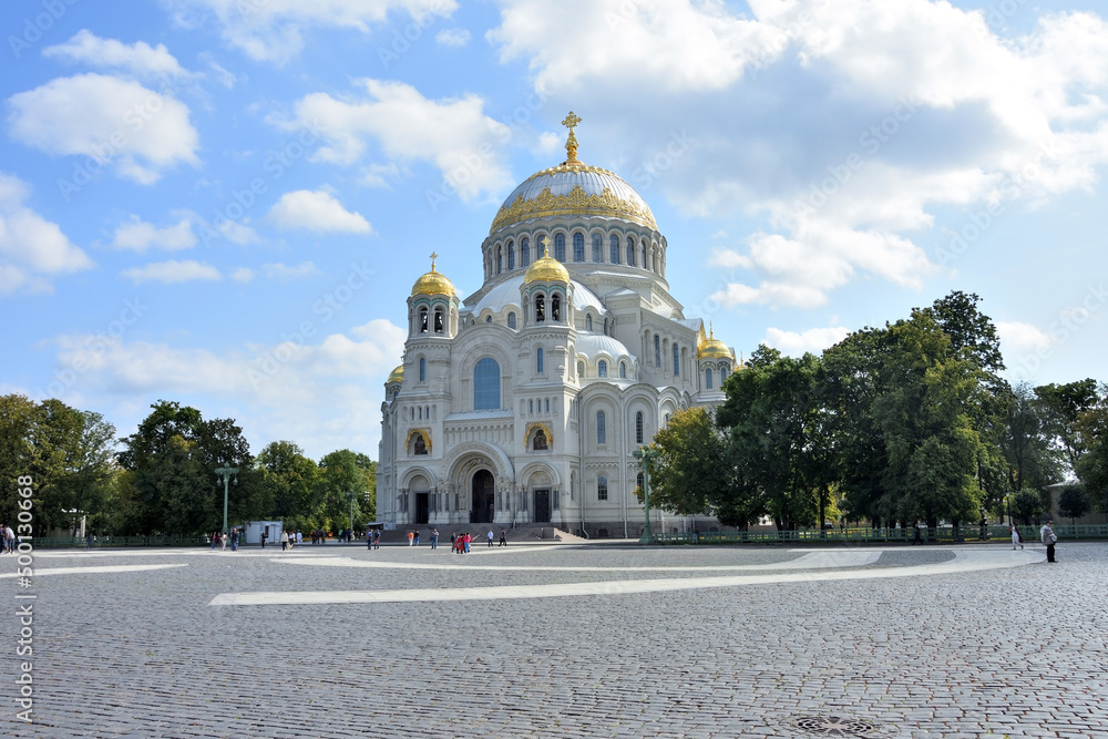 Orthodox cathedral of St. Nicholas in town Kronshtadt, Russia. Second name of cathedral is 