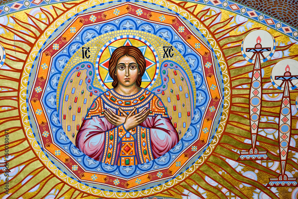 ST PETERSBURG, RUSSIA - SEPTEMBER 28, 2014: The painting on the dome of the Cathedral of the Sea Nikolsokgo. Kronstadt.