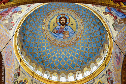 ST PETERSBURG, RUSSIA - SEPTEMBER 28, 2014: The painting on the dome of the Cathedral of the Sea Nikolsokgo. Kronstadt. photo
