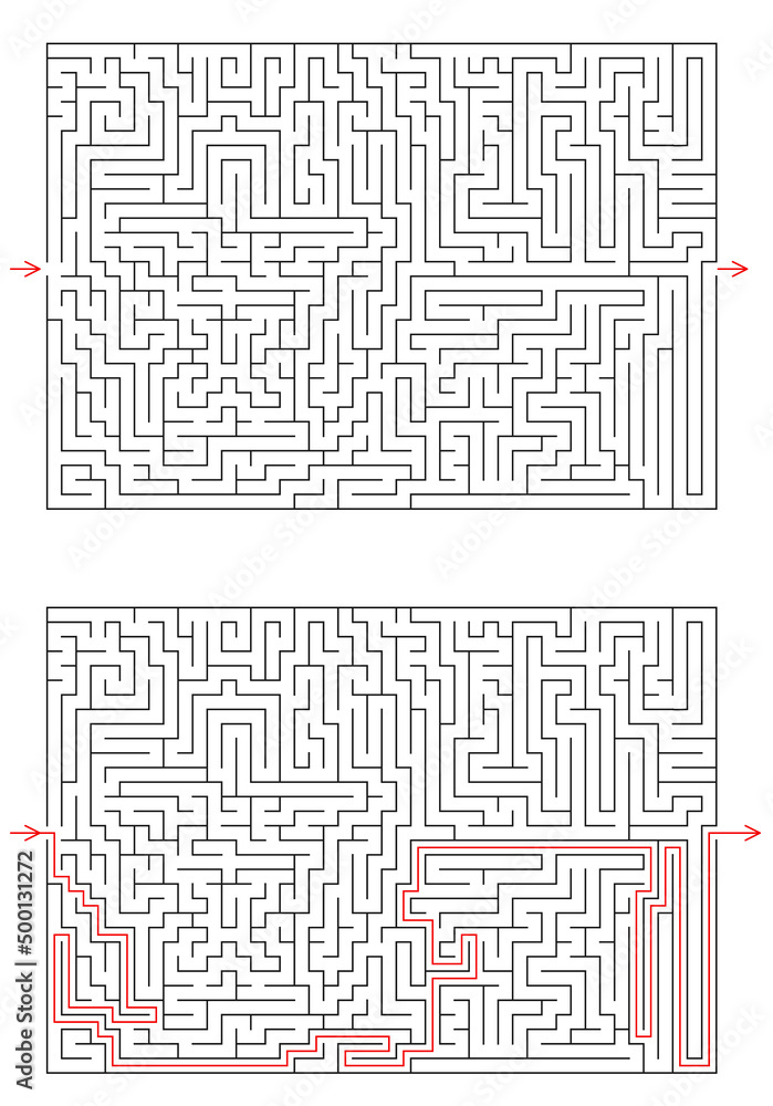 Big vector rectangular labyrinth with entry and exit. Difficulty level ...