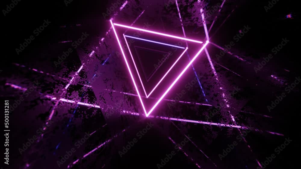 triangular neon tunnel. Fly through mirror tunnel with neon pattern, glow lines form sci fi pattern. Bright reflection neon light. Simple bright background, sci fi structure. 4k looped animation. triangular neon tunnel. Fly through mirror tunnel with neon pattern, glow lines form sci fi pattern. Bright reflection neon light. Simple bright background, sci fi structure. 4k looped animation.