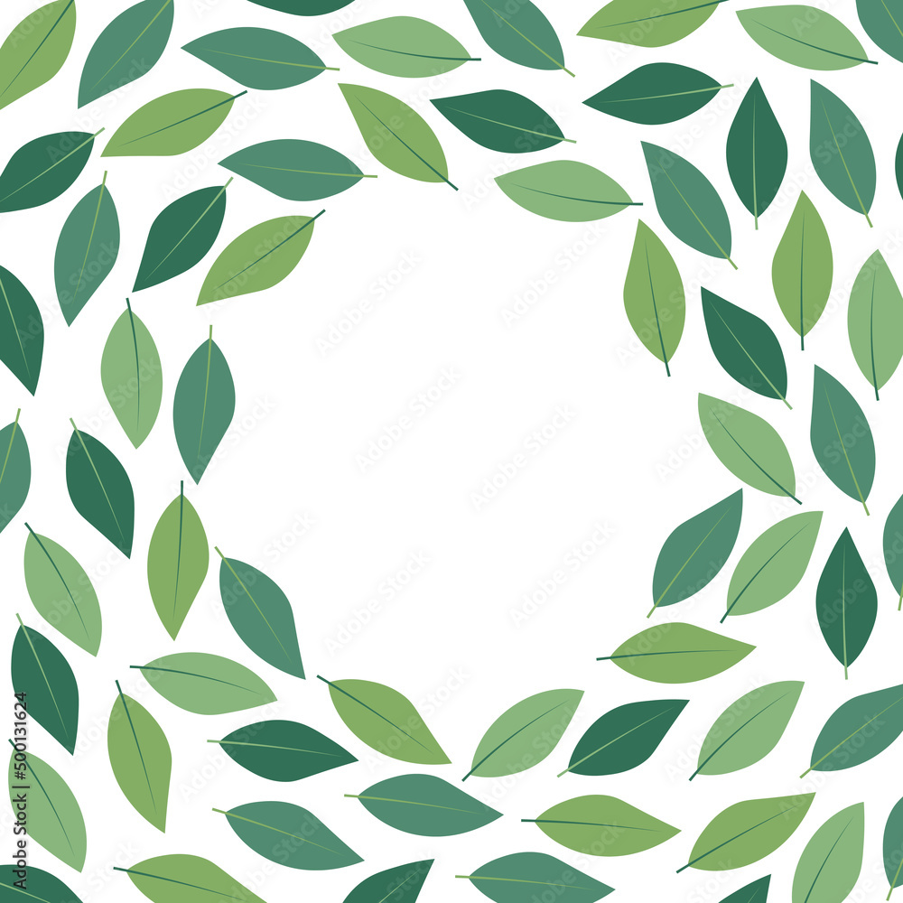 Naklejka premium pattern of green leaves on white background with circle place for text- vector illustration