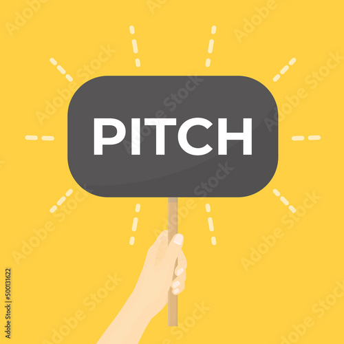 hand holding banner with pitch word- vector illustration