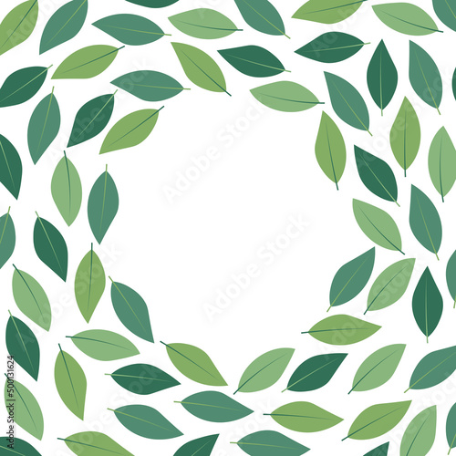 pattern of green leaves on white background with circle place for text- vector illustration