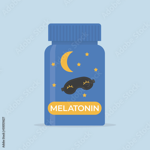 bottle with melatonin sleep hormone pills - vector illustration