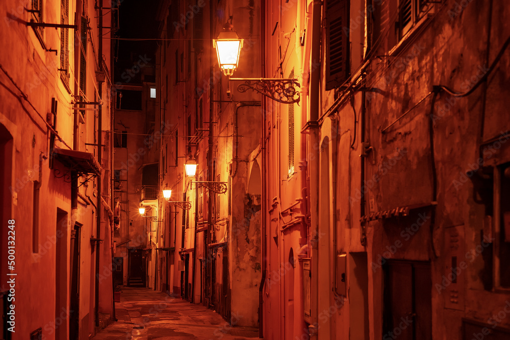 Night street lanterns Sanremo Italy