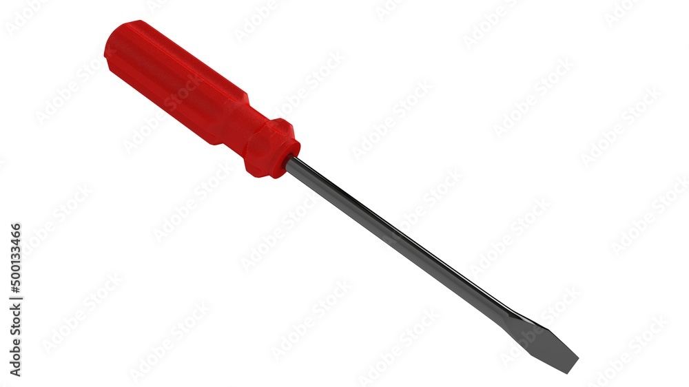 Fototapeta premium 3d illustration. A beautiful view of red screwdriver on a white blackground. Work tool for repair and fix.