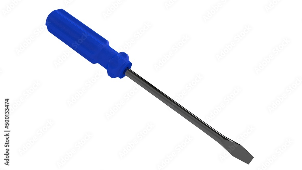Fototapeta premium 3d illustration. A beautiful view of blue screwdriver on a white blackground. Work tool for repair and fix.