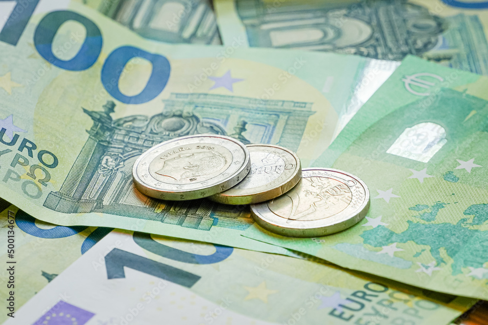 euro bills and coins euro cash. european currency euro bills and coins euro cash. european currency
