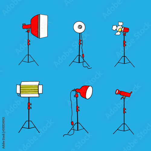 Set with equipment for studio light. Vector elements.