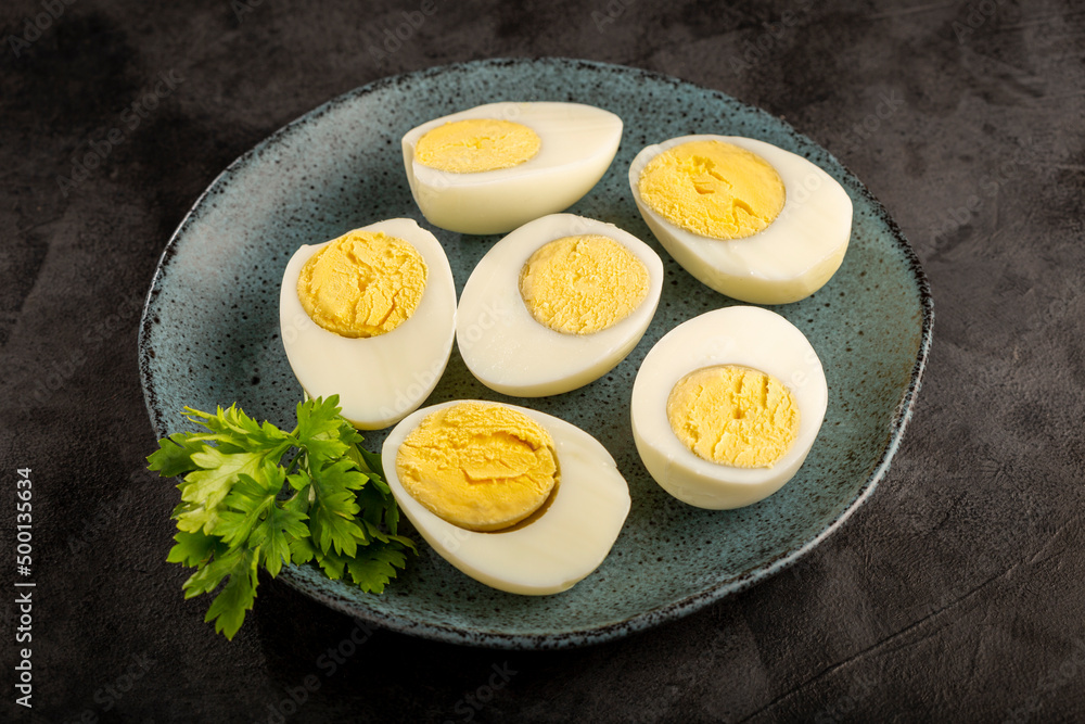 Sliced boiled eggs on the table. Sliced boiled eggs on the table.