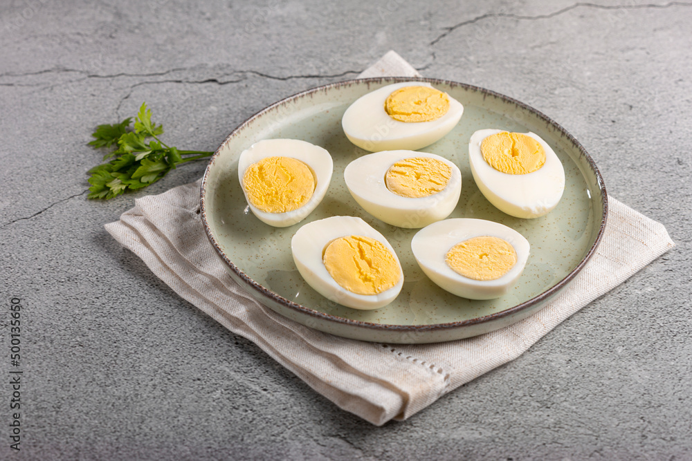 Sliced boiled eggs on the table. Sliced boiled eggs on the table.