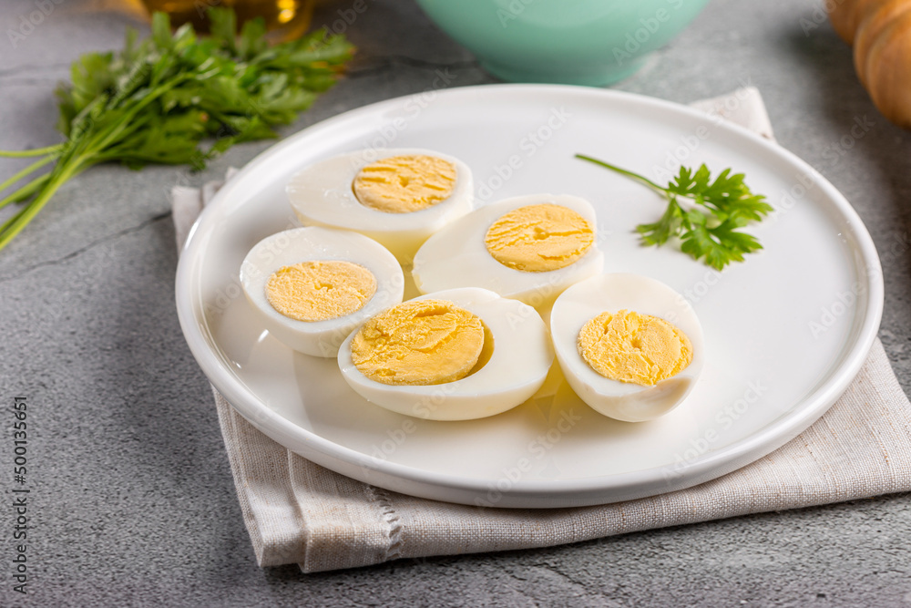 Sliced boiled eggs on the table. Sliced boiled eggs on the table.