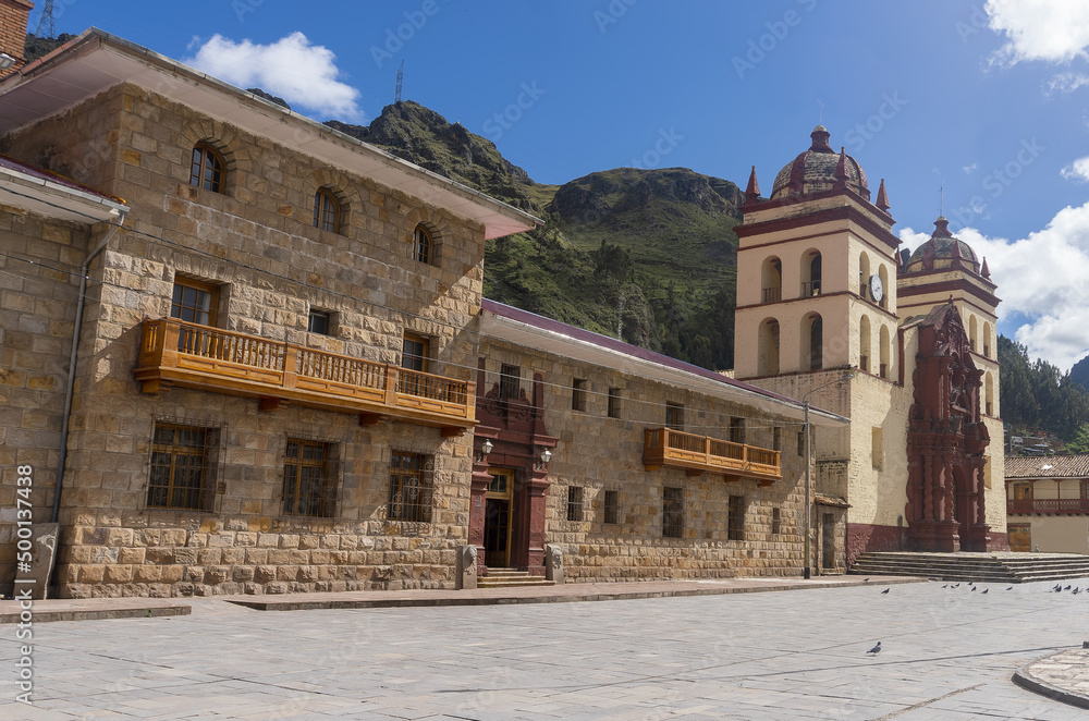 colonial church in the main square of the city of Huancavelica Peru