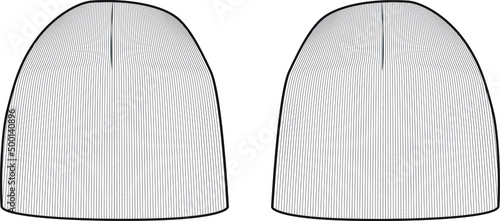 Beanie Hat Knit Stocking Cap Flat Illustration Cad Accessory Winter Streetwear Mockup Blank Vector 