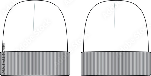 Cuff Beanie Hat Knit Stocking Cap Flat Illustration Cad Accessory Winter Streetwear Mockup Blank Vector