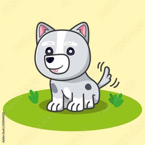 Cute little dog cartoon sitting on grass