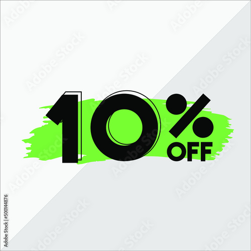 10 percent discount. White banner with green brush for promotions and offers