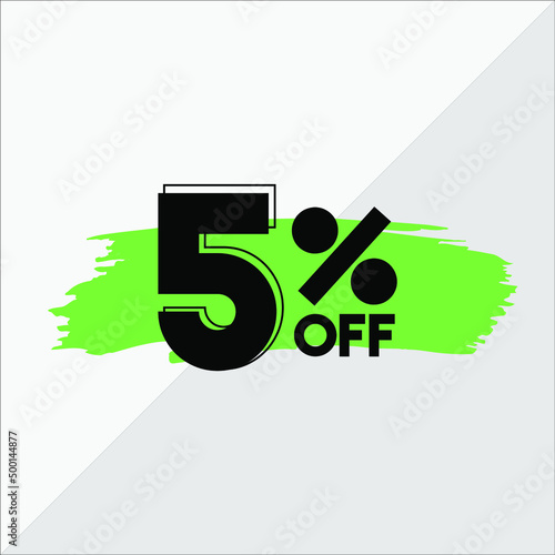 5 percent discount. White banner with green brush for promotions and offers