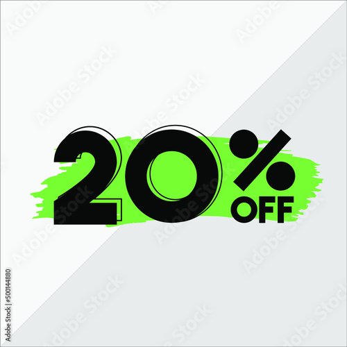 20 percent discount. White banner with green brush for promotions and offers