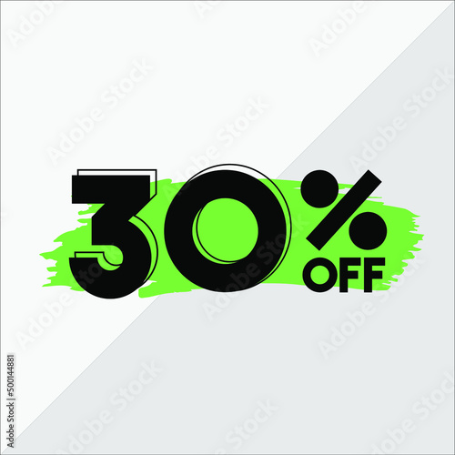 30 percent discount. White banner with green brush for promotions and offers