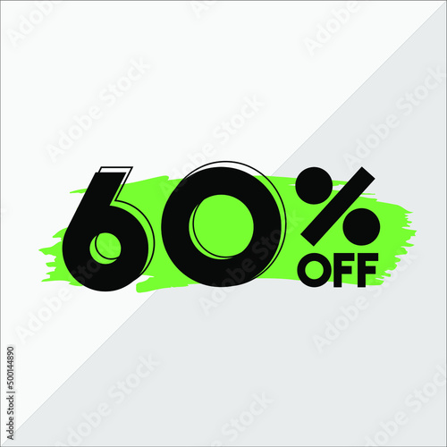 60 percent discount. White banner with green brush for promotions and offers