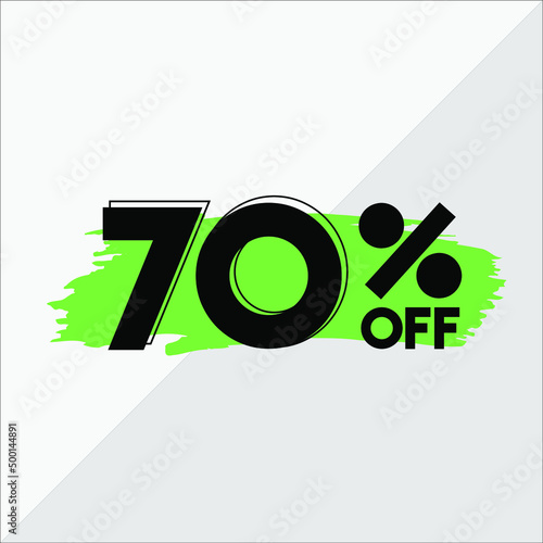 70 percent discount. White banner with green brush for promotions and offers
