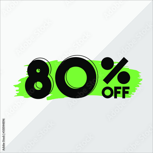 80 percent discount. White banner with green brush for promotions and offers