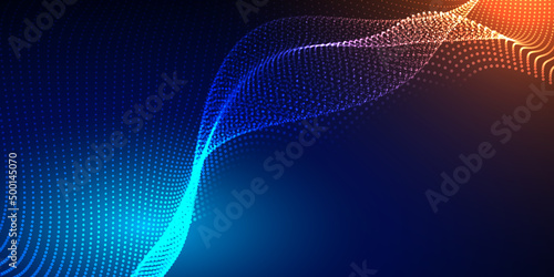 Abstract background with flowing particles. Digital future technology concept. Vector illustration.