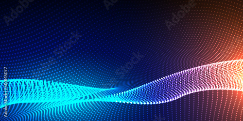 Abstract background with flowing particles. Digital future technology concept. Vector illustration.