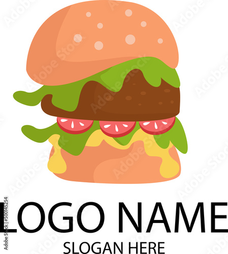 hamburger with cutlet  lettuce  tomato  cheese  vector illustration for logo