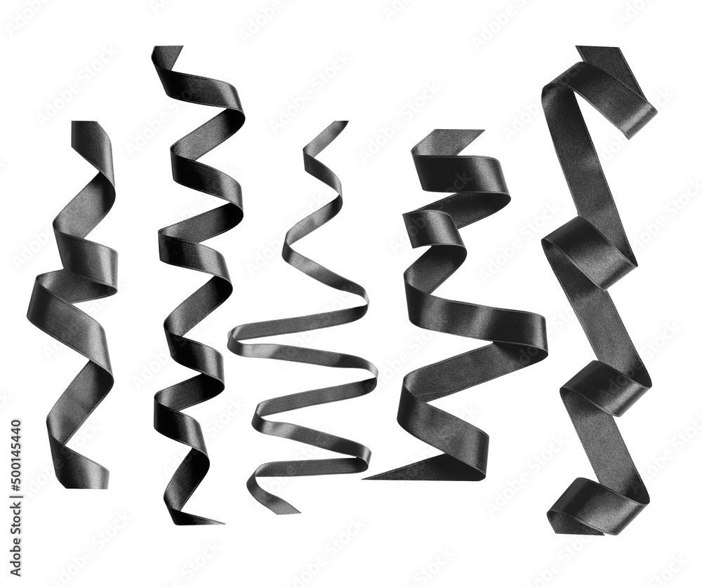 Set of beautiful black ribbons isolated on white Set of beautiful black ribbons isolated on white