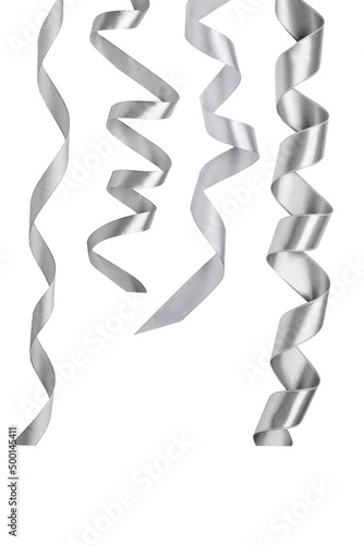Set of beautiful silver ribbons isolated on white