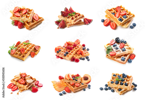Set of tasty Belgian waffles on white background © Pixel-Shot