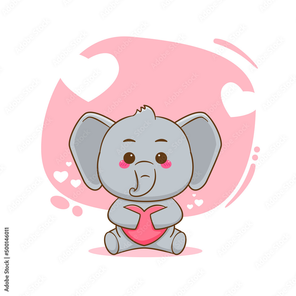 Obraz premium Cute elephant holding love heart cartoon art illustration