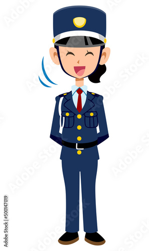 笑顔で頷く女性警備員
