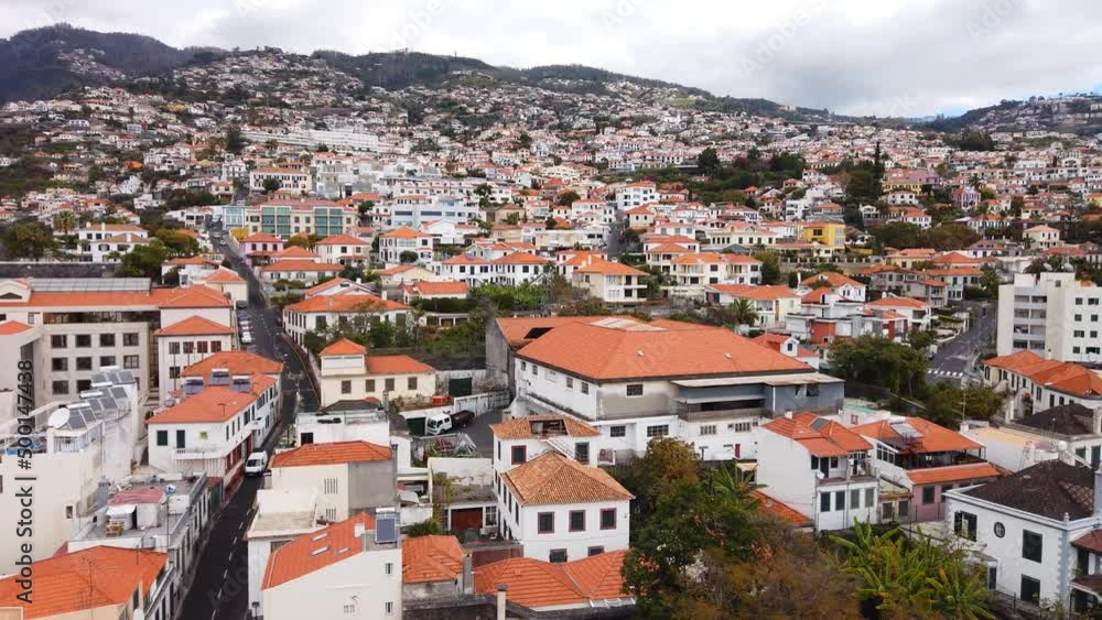 View from the cable car in Funchal. flying over buildings. View from the cable car in Funchal. flying over buildings.