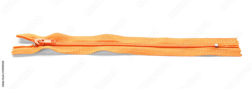 Stylish orange zipper on white background Stylish orange zipper on white background