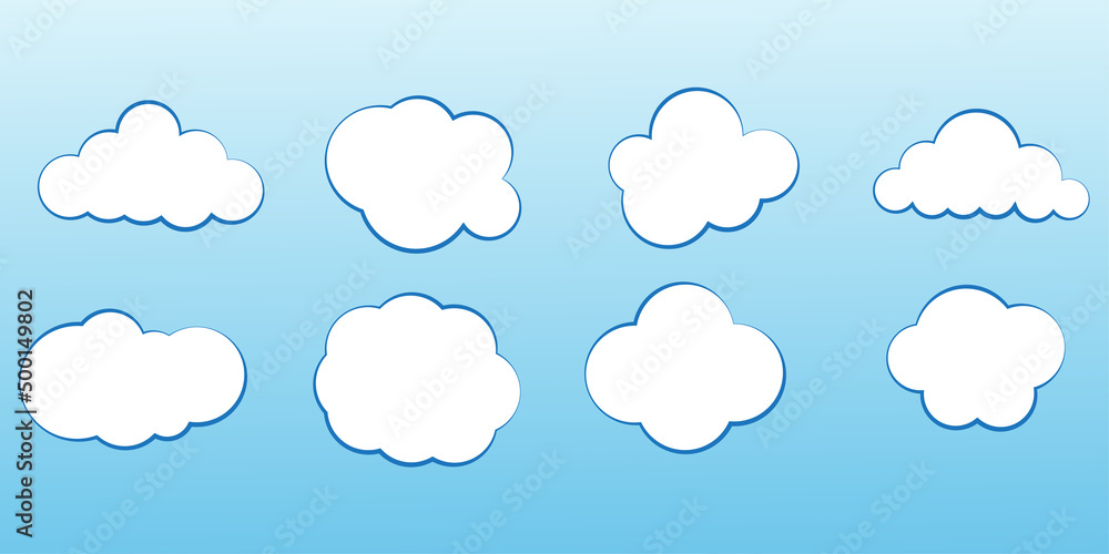 Cartoon clouds. Blue background. Vector illustration. stock image. 