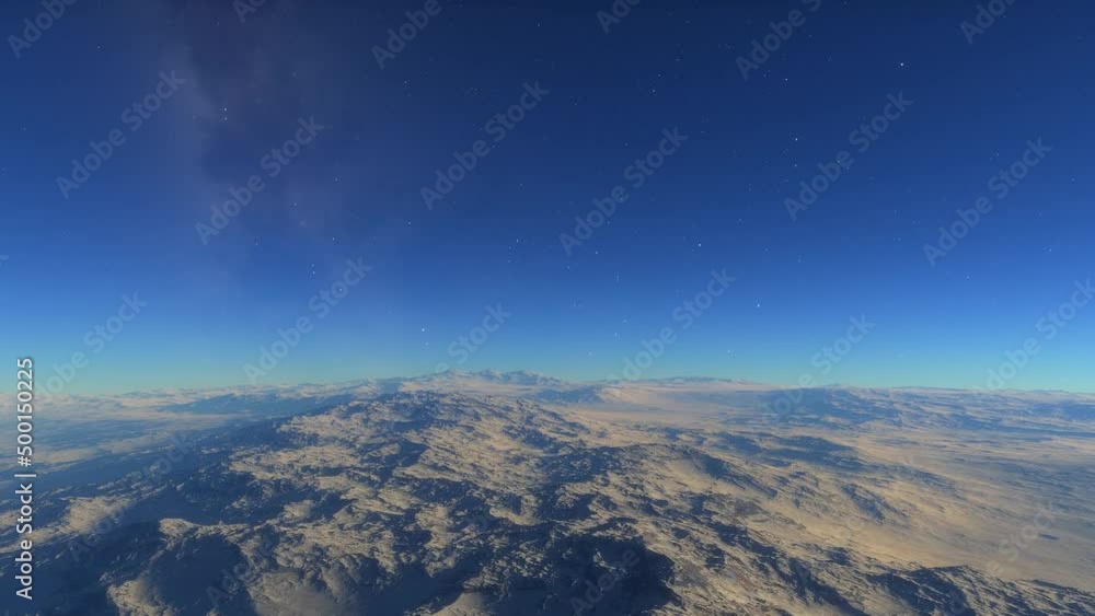 Misty Alien Planet. The rocky desert is covered with thick fog Misty Alien Planet. The rocky desert is covered with thick fog