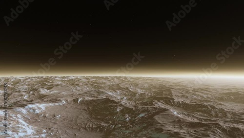 Misty Alien Planet. The rocky desert is covered with thick fog