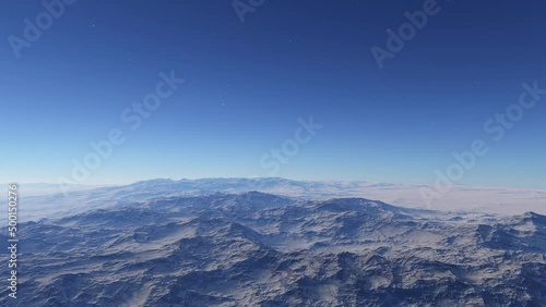 Misty Alien Planet. The rocky desert is covered with thick fog photo