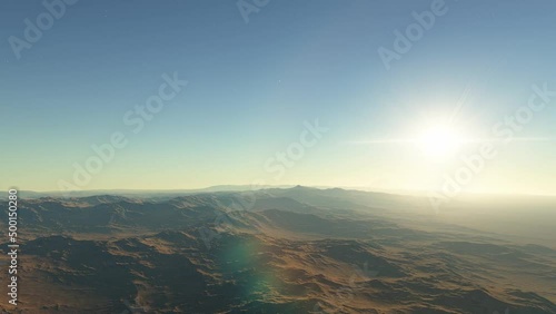 Misty Alien Planet. The rocky desert is covered with thick fog photo