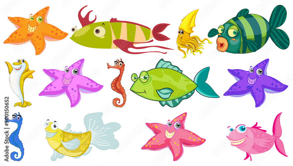 Sea animals cartoon collection