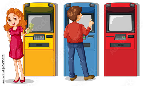 ATM machine with people cartoon character