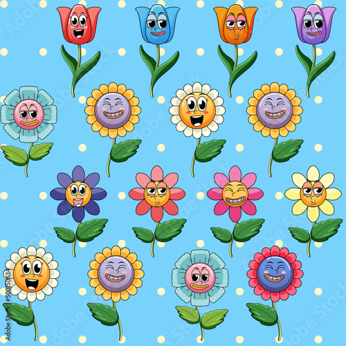 Seamless pattern cartoon on blue background