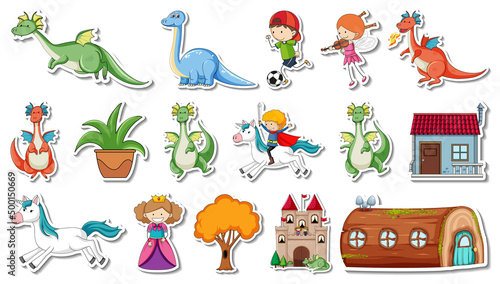 Sticker set of fantasy fairy tale cartoon characters