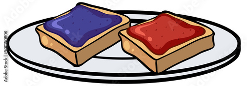 Two toasts with jam on the plate
