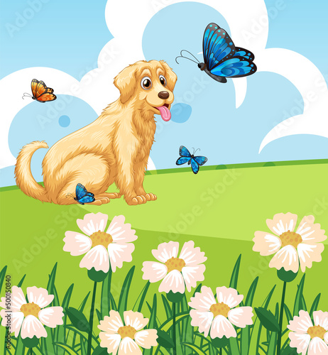 Set of different domestic animals in nature park