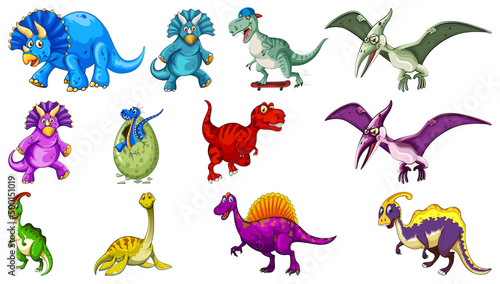 Many dinosaurs on white background